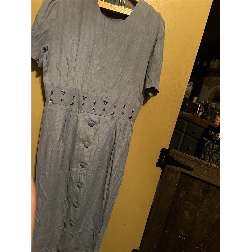 Vintage Betsys Things Dress Womens 16 Blue 80s 90s Embellished USA Made‎